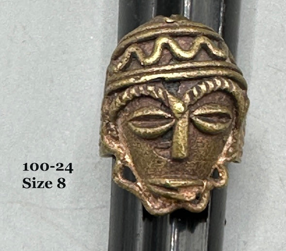 Brass Mask Ring Gold Weight - Ring Size 8- Ghana