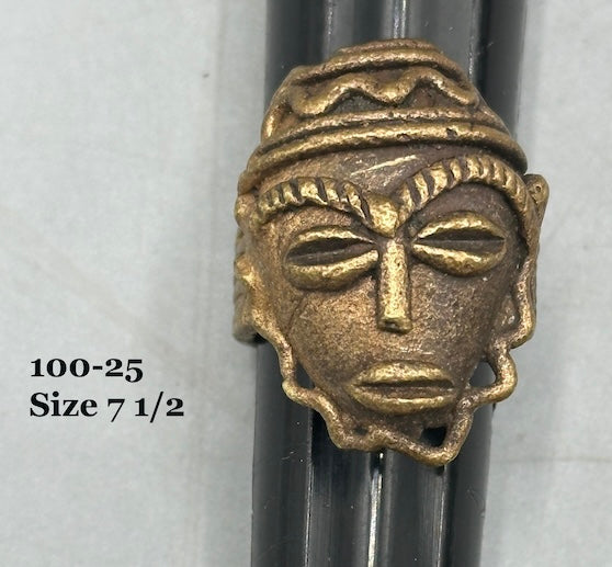 Brass Mask Ring Gold Weight - Ring Size 7 1/2- Ghana