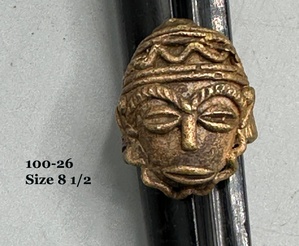 Brass Mask Ring Gold Weight - Ring Size 8 1/2- Ghana