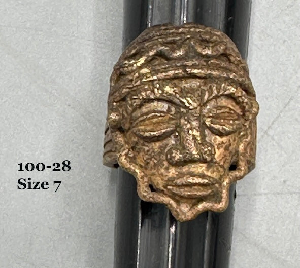 Brass Mask Ring Gold Weight - Ring Size 7- Ghana