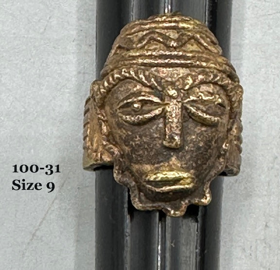 Brass Mask Ring Gold Weight - Ring Size 9- Ghana