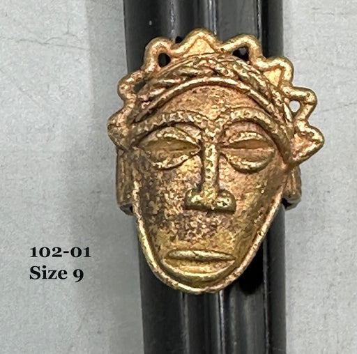 Brass Mask Ring Gold Weight - Ring Size 9- Ghana