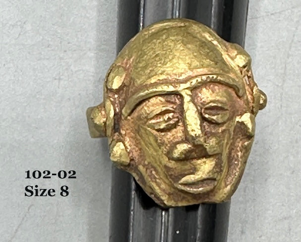 Brass Mask Ring Gold Weight - Ring Size 8- Ghana