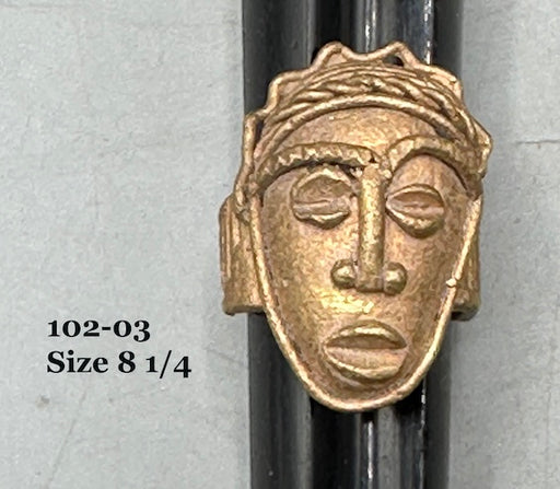 Brass Mask Ring Gold Weight - Ring Size 8 1/4- Ghana