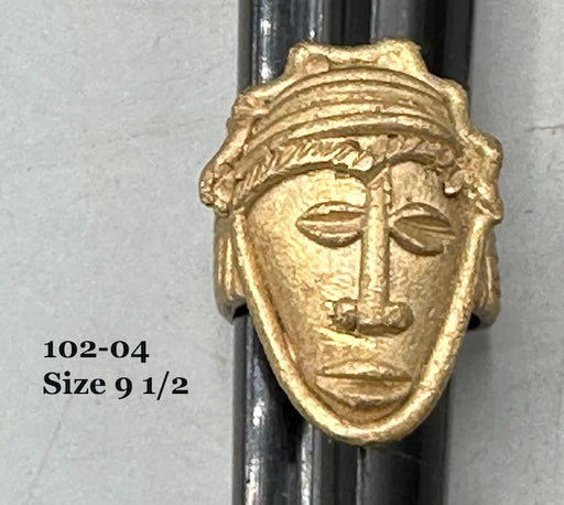 Brass Mask Ring Gold Weight - Ring Size 9 1/2- Ghana