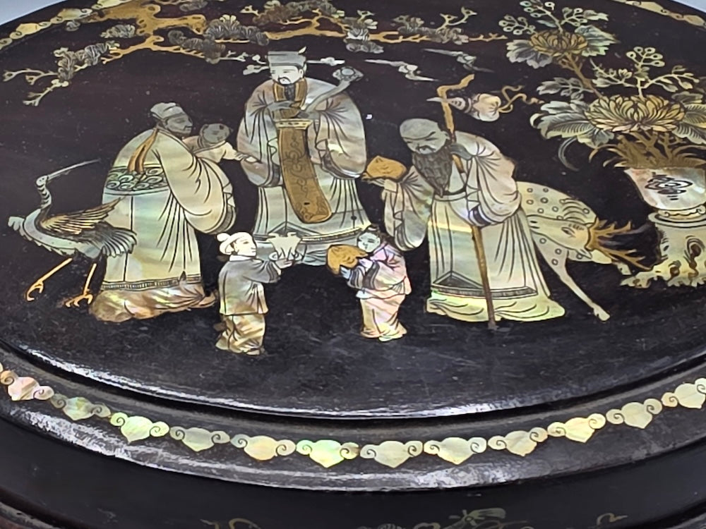 Vintage Oval Vietnamese Mother of Pearl Inlaid Jewelry Box