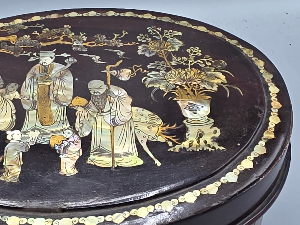 Vintage Oval Vietnamese Mother of Pearl Inlaid Jewelry Box