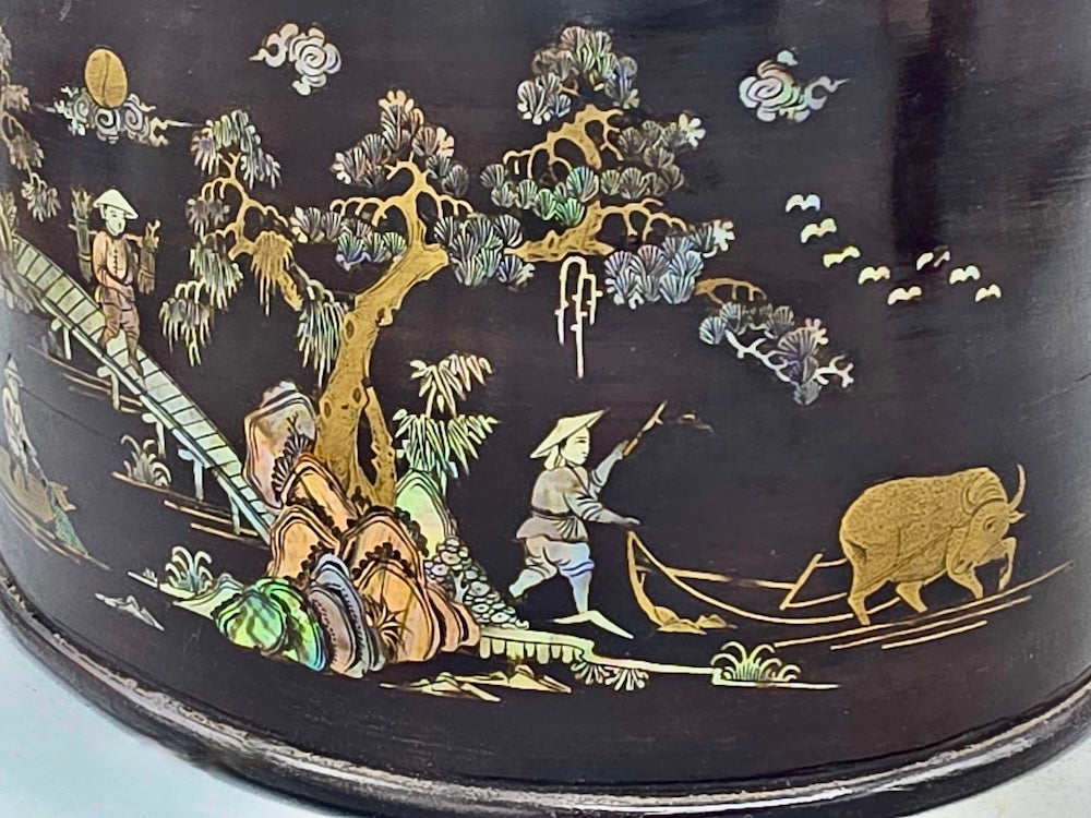 Vintage Oval Vietnamese Mother of Pearl Inlaid Jewelry Box