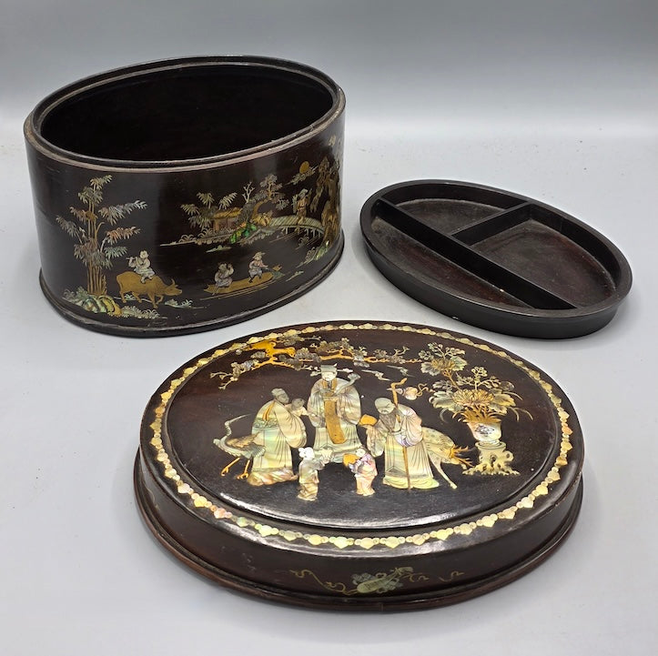Vintage Oval Vietnamese Mother of Pearl Inlaid Jewelry Box