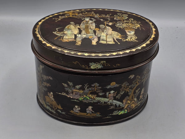 Vintage Oval Vietnamese Mother of Pearl Inlaid Jewelry Box