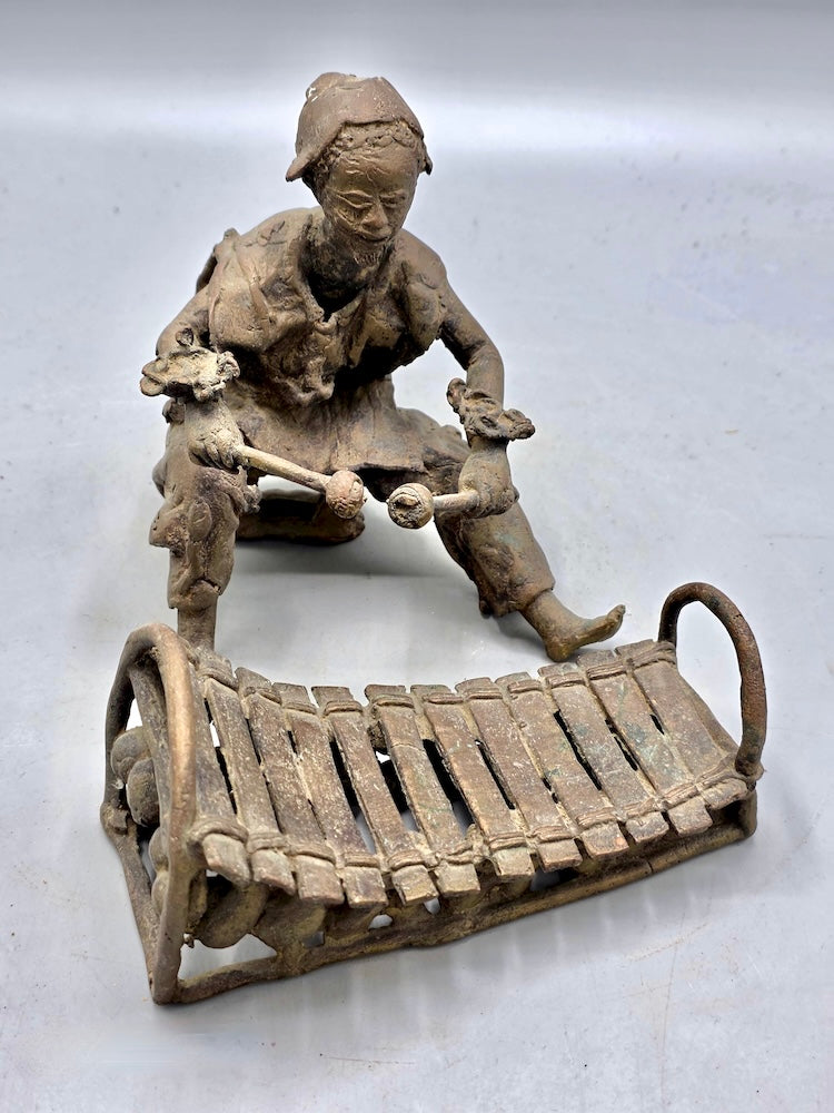 Brass Mossi Balafon Player & Balafon Figures - Burkina Faso - Niger Bend