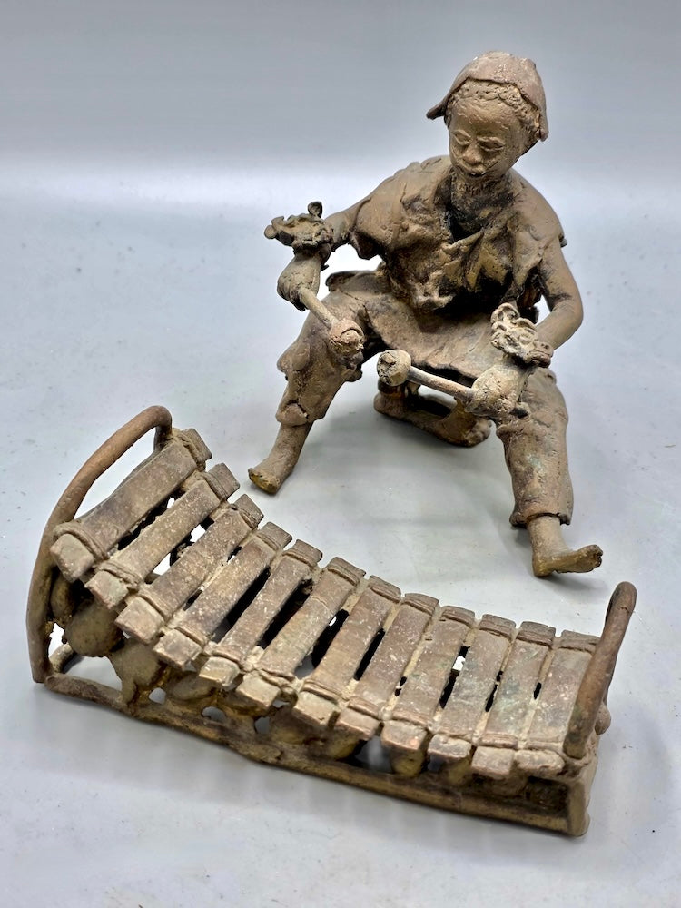 Brass Mossi Balafon Player & Balafon Figures - Burkina Faso - Niger Bend