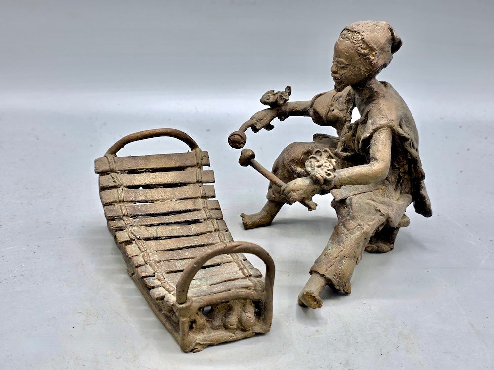 Brass Mossi Balafon Player & Balafon Figures - Burkina Faso - Niger Bend