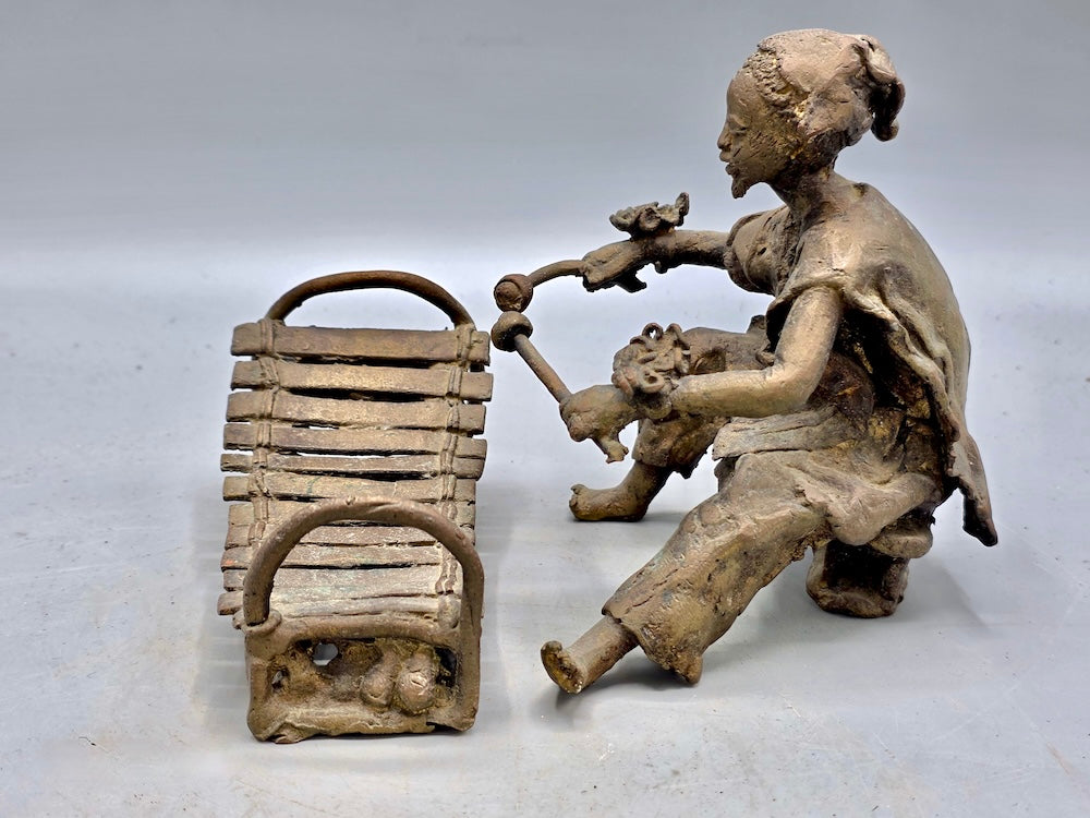 Brass Mossi Balafon Player & Balafon Figures - Burkina Faso - Niger Bend