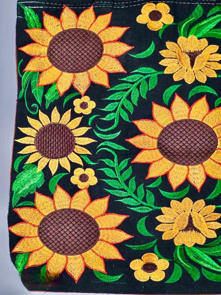 Embroidered Sunflowers Design Leather Handle Handbag - El Salvador - Niger Bend