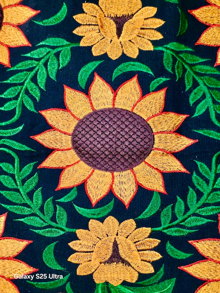 Embroidered Sunflowers Design Leather Handle Handbag - El Salvador - Niger Bend