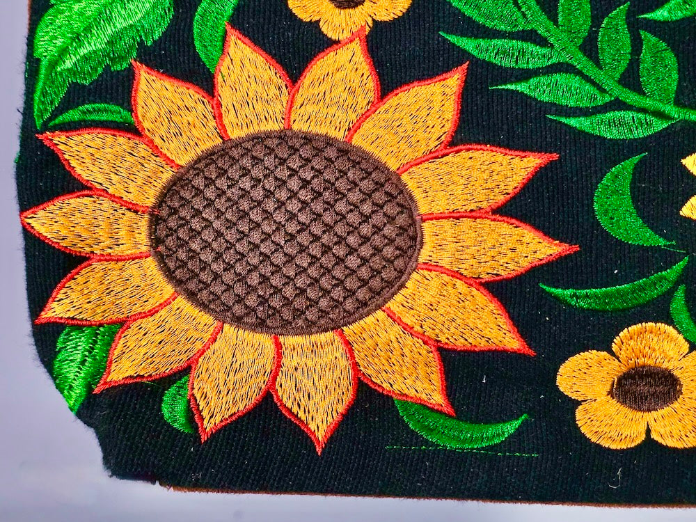 Embroidered Sunflowers Design Leather Handle Handbag - El Salvador - Niger Bend
