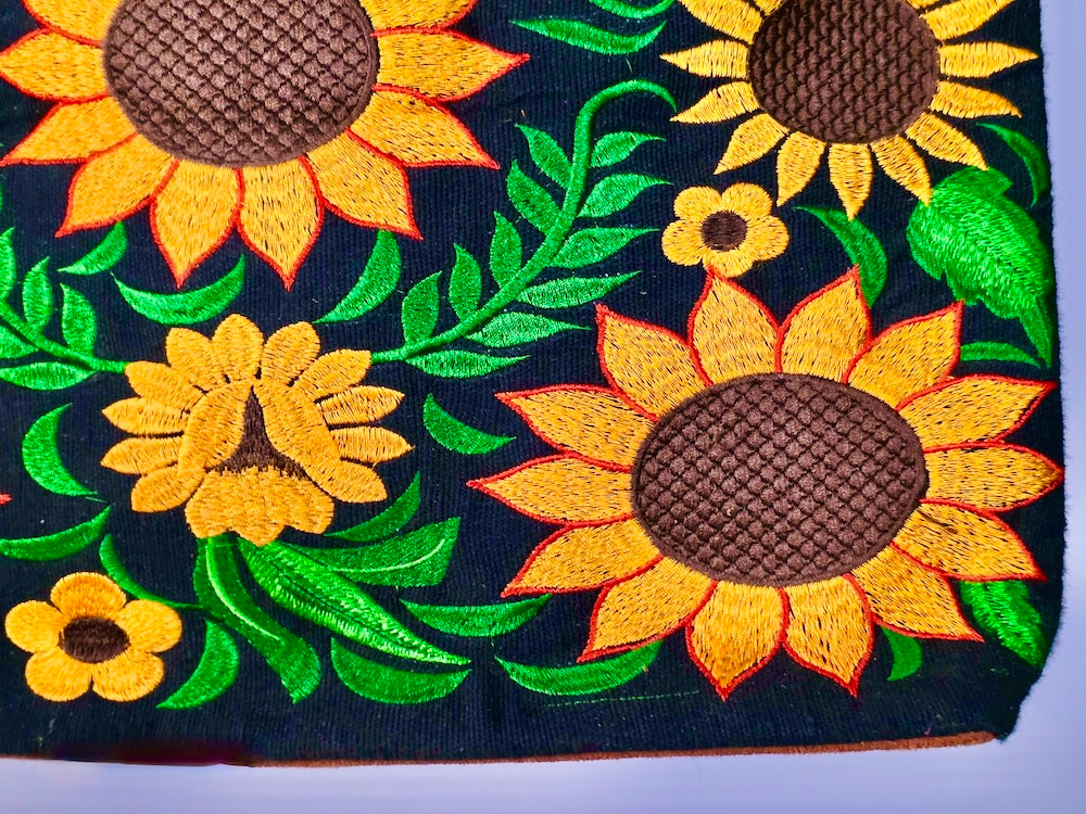 Embroidered Sunflowers Design Leather Handle Handbag - El Salvador - Niger Bend