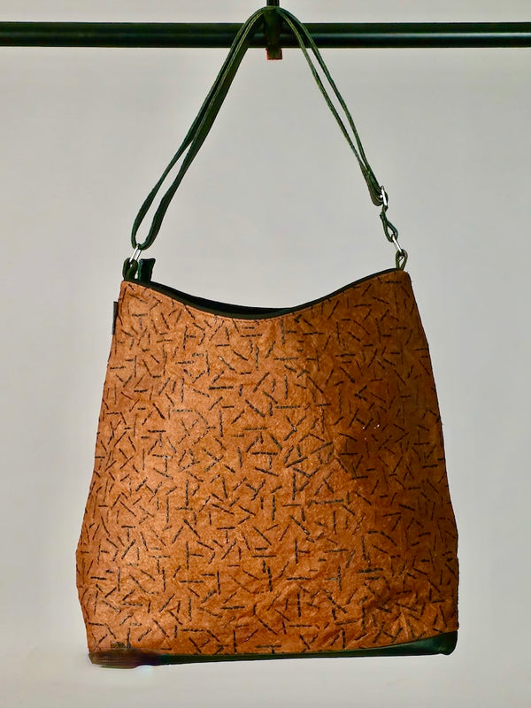 Bark Cloth Leather Handle Handbag - Uganda