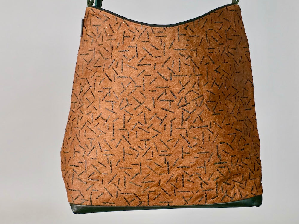 Bark Cloth Leather Handle Handbag - Uganda