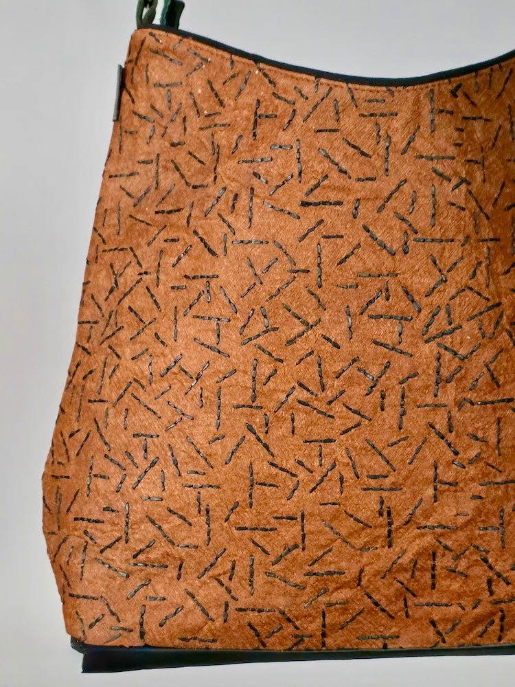 Bark Cloth Leather Handle Handbag - Uganda