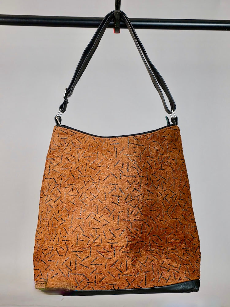 Bark Cloth Leather Handle Handbag - Uganda