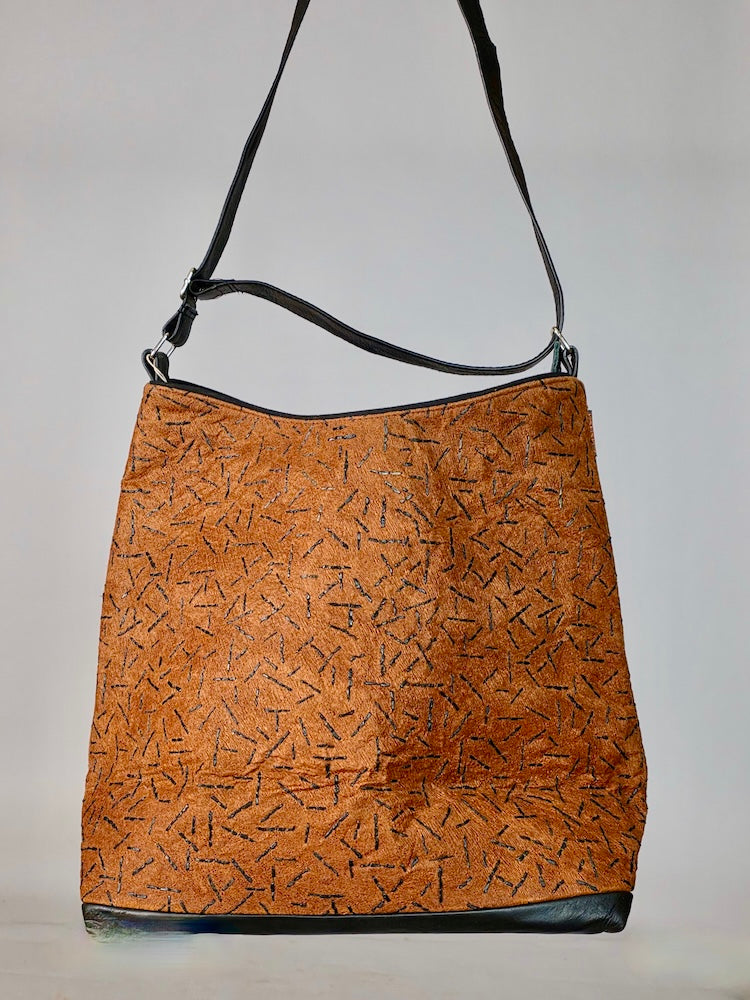 Bark Cloth Leather Handle Handbag - Uganda