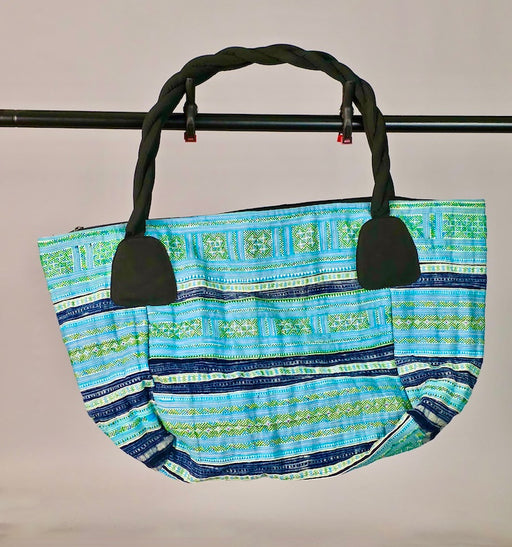 Spacious Handbag made of Vintage Hmong Turquoise Tribal Vietnamese Cloth - Niger Bend