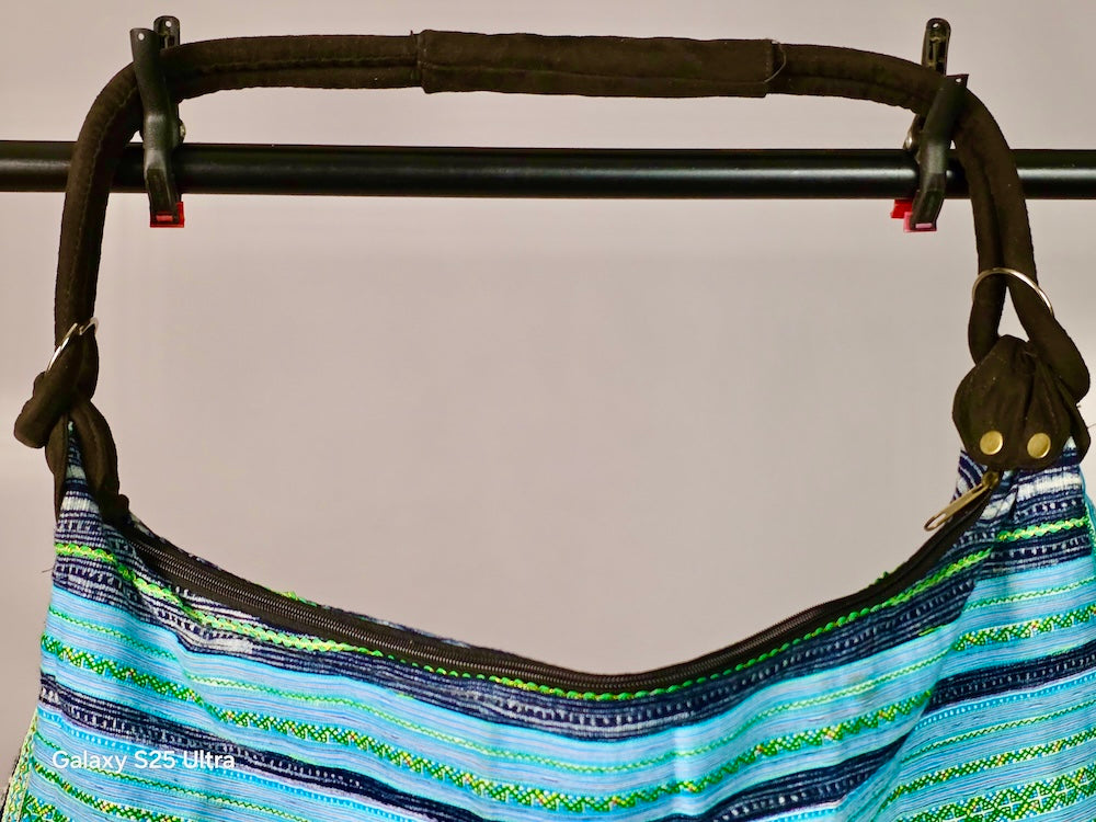 Spacious Handbag made of Vintage Hmong Turquoise Tribal Vietnamese Cloth - Niger Bend