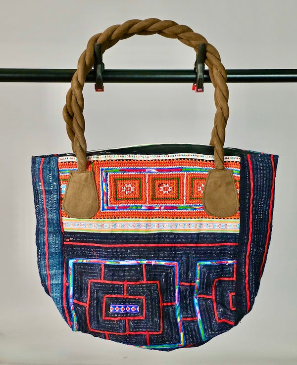 Small Handbag made of Vintage Hmong Indigo Tribal Vietnamese Cloth