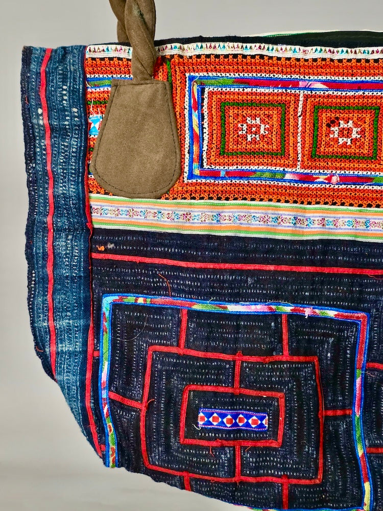 Small Handbag made of Vintage Hmong Indigo Tribal Vietnamese Cloth