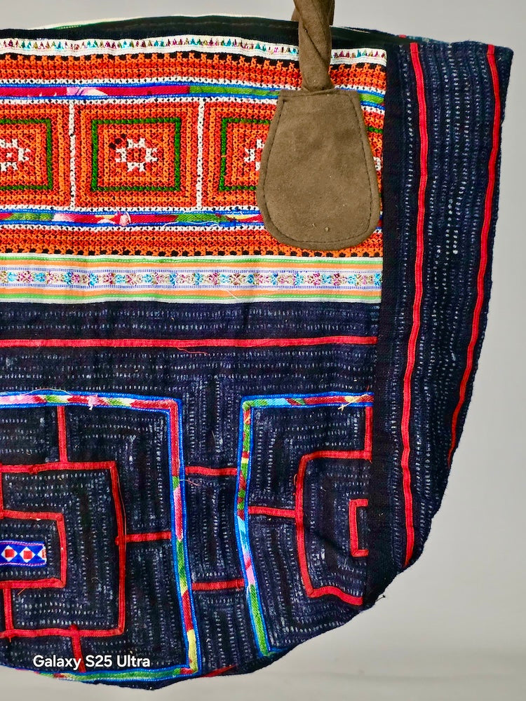 Small Handbag made of Vintage Hmong Indigo Tribal Vietnamese Cloth