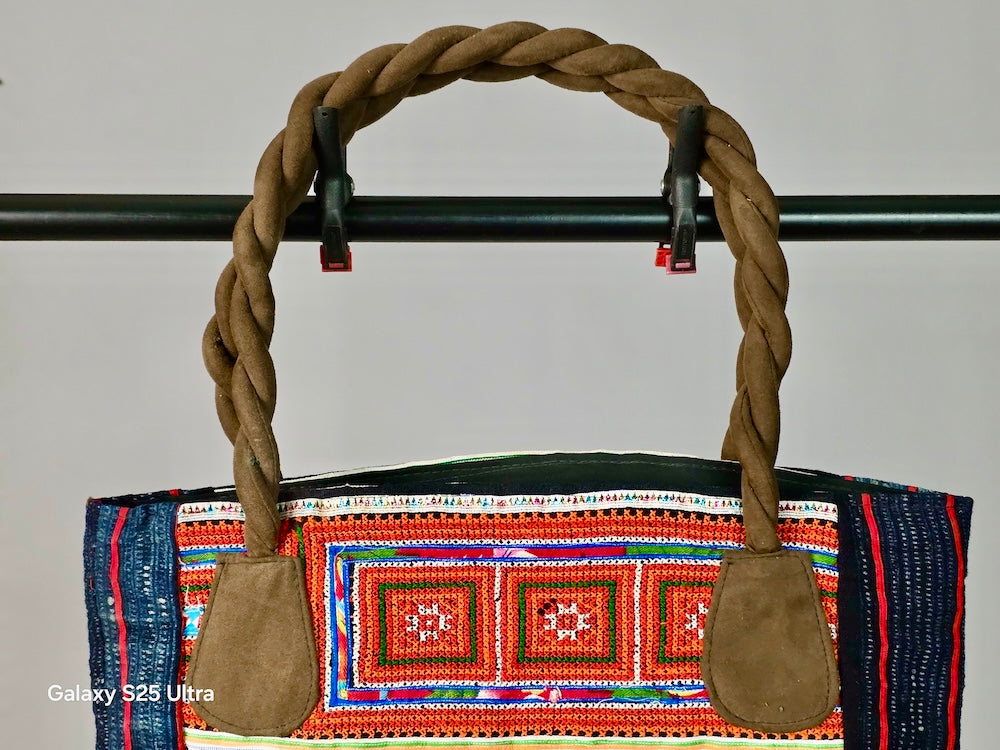 Small Handbag made of Vintage Hmong Indigo Tribal Vietnamese Cloth