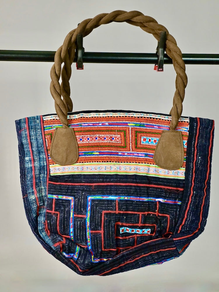 Small Handbag made of Vintage Hmong Indigo Tribal Vietnamese Cloth