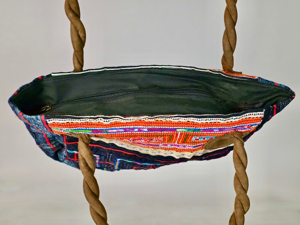 Small Handbag made of Vintage Hmong Indigo Tribal Vietnamese Cloth