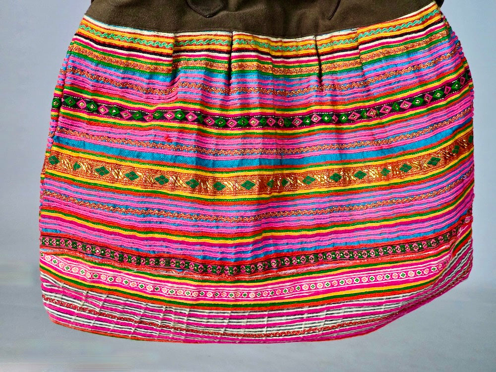 Dual Handle Flap Closure Handbag of Vintage Hmong Tribal Vietnamese Cloth - Niger Bend