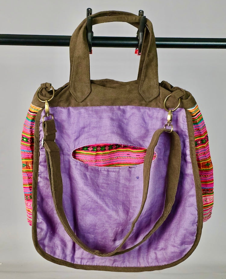 Dual Handle Flap Closure Handbag of Vintage Hmong Tribal Vietnamese Cloth - Niger Bend