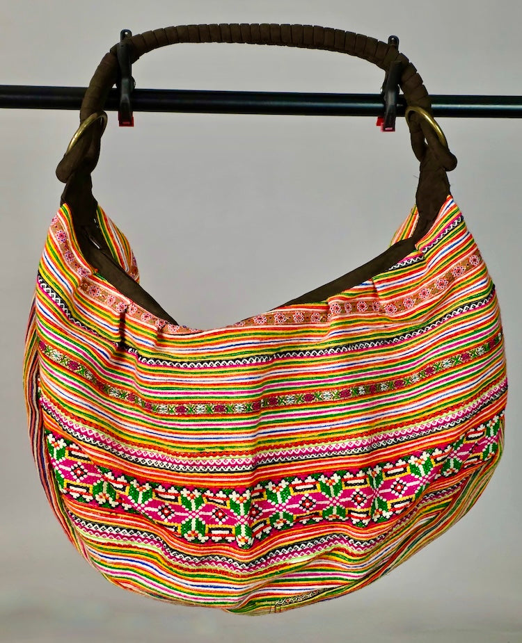 Spacious Handbag made of Vintage Hmong Tribal Vietnamese Cloth