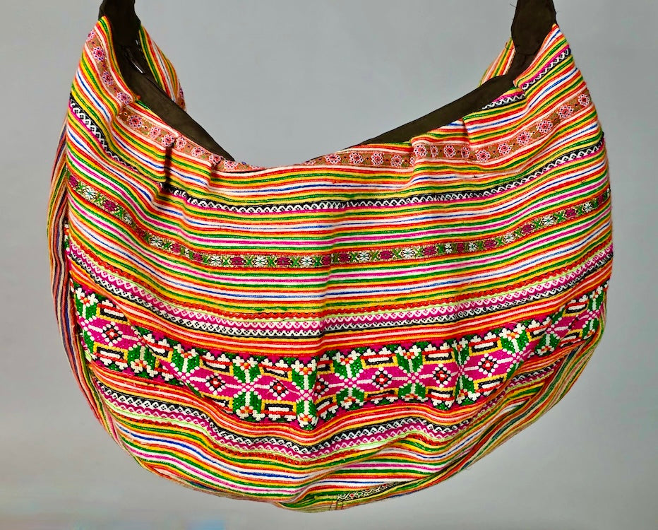 Spacious Handbag made of Vintage Hmong Tribal Vietnamese Cloth