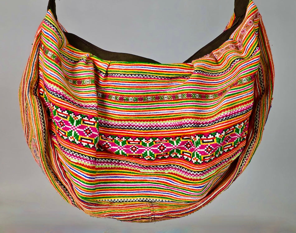 Spacious Handbag made of Vintage Hmong Tribal Vietnamese Cloth