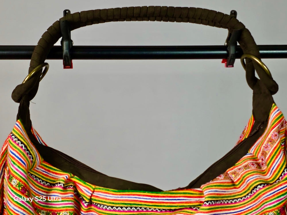 Spacious Handbag made of Vintage Hmong Tribal Vietnamese Cloth