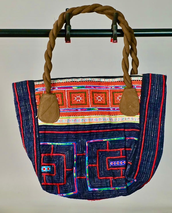Small Handbag made of Vintage Hmong Indigo Tribal Vietnamese Cloth