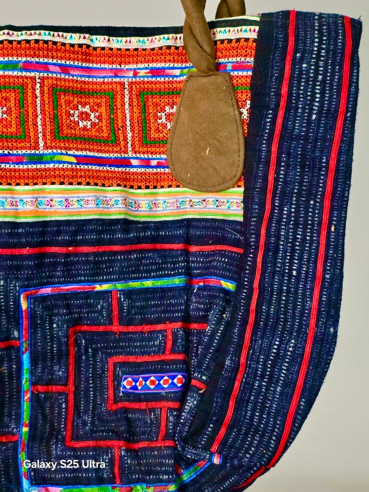 Small Handbag made of Vintage Hmong Indigo Tribal Vietnamese Cloth