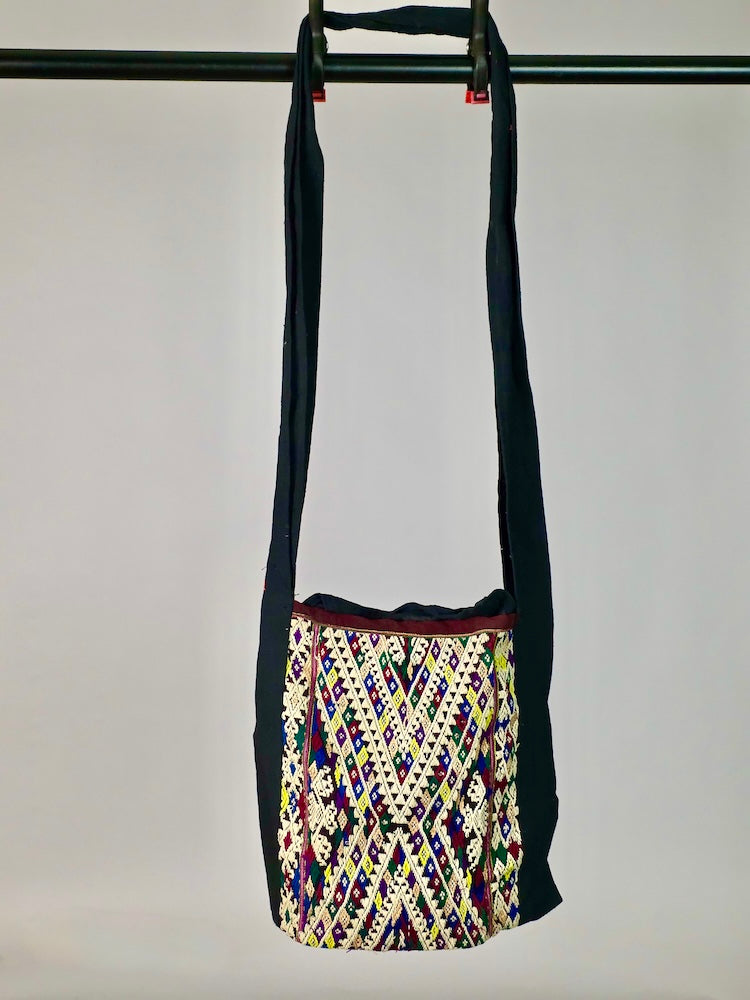 Single Sided Small Tote with Vintage Dao Tribal Vietnamese Cloth Panel