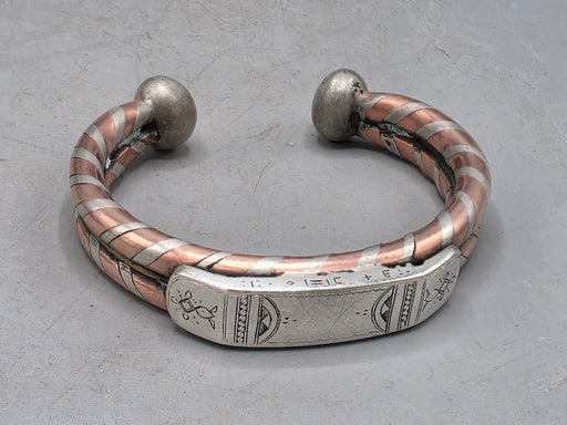 Large Tuareg Coin Silver & Copper Cuff Bracelet - Mali