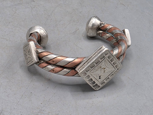 Small Heavy Tuareg Coin Silver & Copper Cuff Bracelet - Mali
