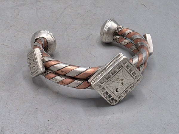Small Heavy Tuareg Coin Silver & Copper Cuff Bracelet - Mali