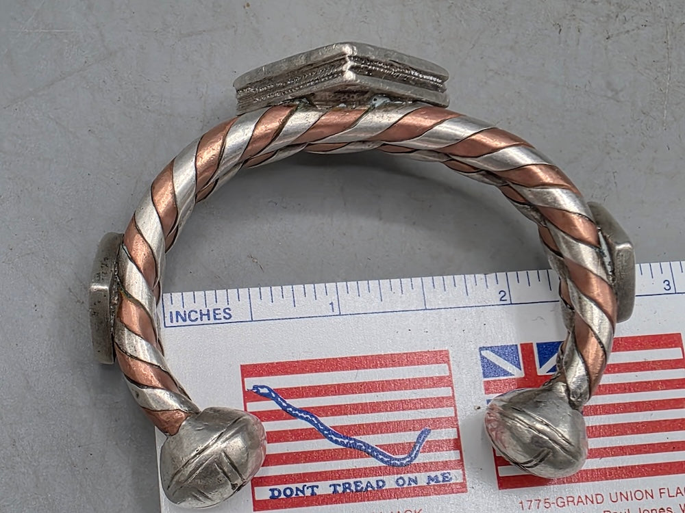 Small Heavy Tuareg Coin Silver & Copper Cuff Bracelet - Mali