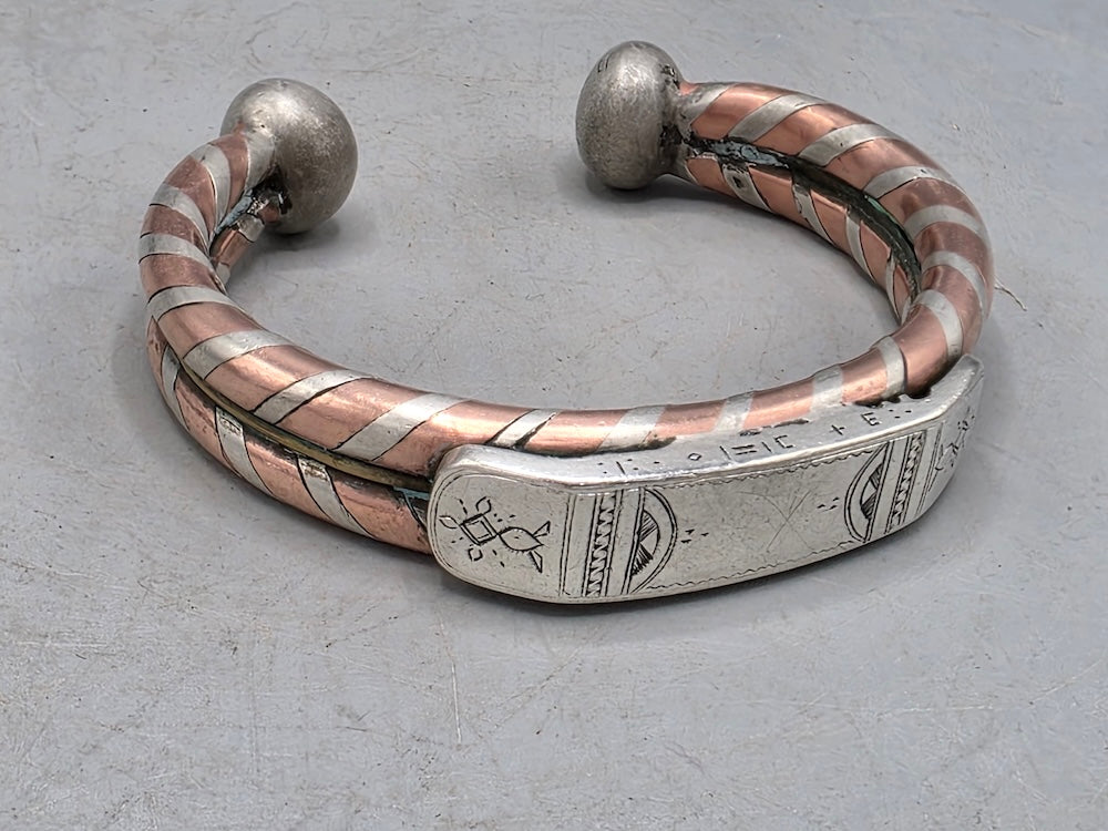 Large Tuareg Coin Silver & Copper Cuff Bracelet - Mali