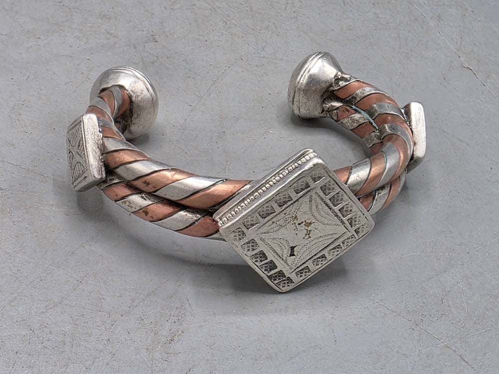 Small Heavy Tuareg Coin Silver & Copper Cuff Bracelet - Mali